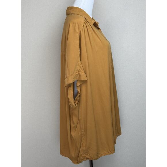 Lane Bryant Sz 20 Quarter Button Up Blouse Short Sleeve Tunic Top Flowy Brownish - Picture 4 of 11